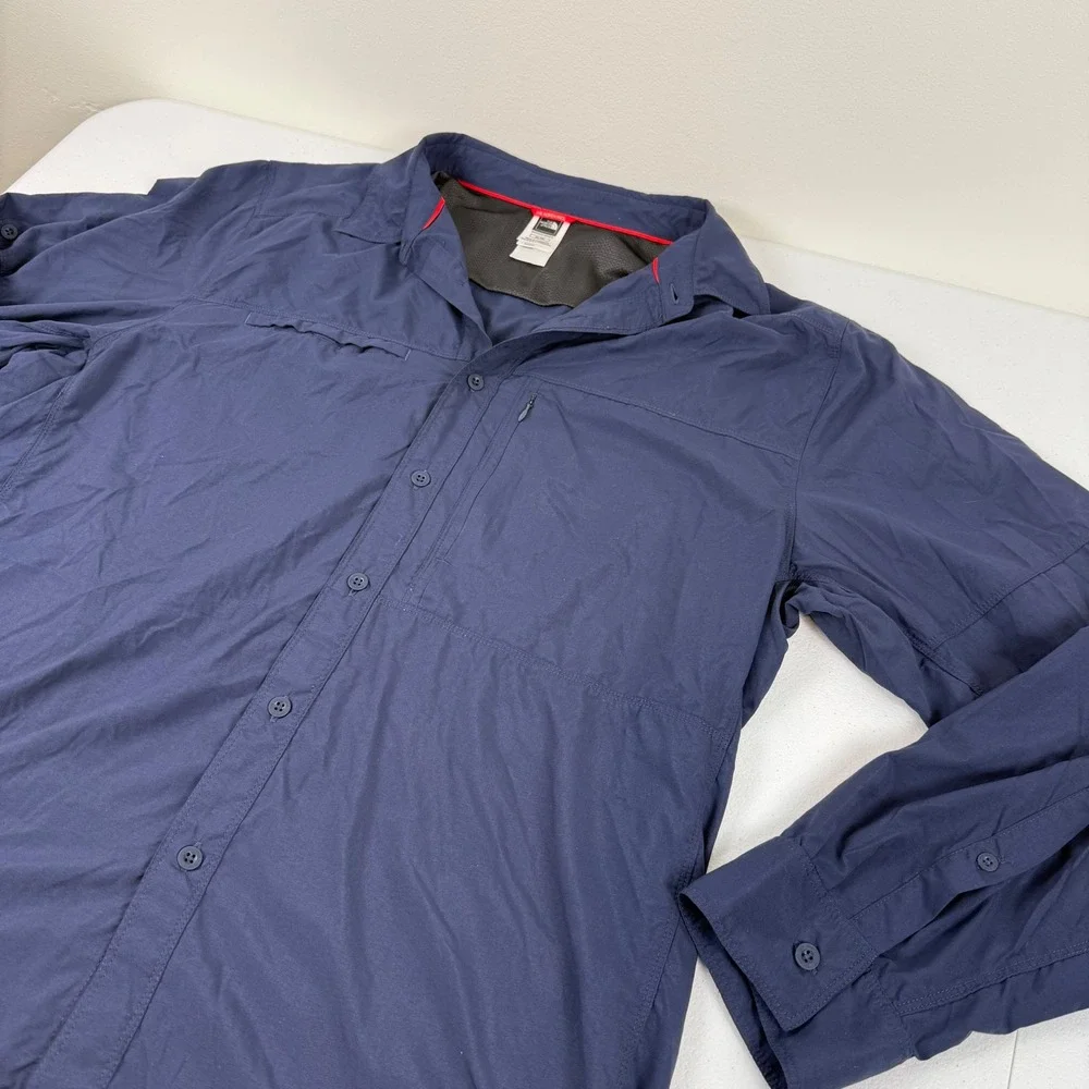 The North Face Mens XL Navy Blue Vented Long Sleeve Hiking Button Down Shirt